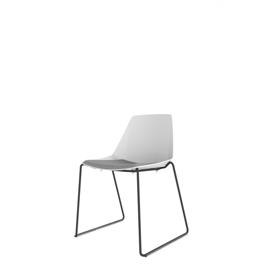 Polypropylene Shell Chair With Upholstered Seat Pad and Black Steel Skid Frame